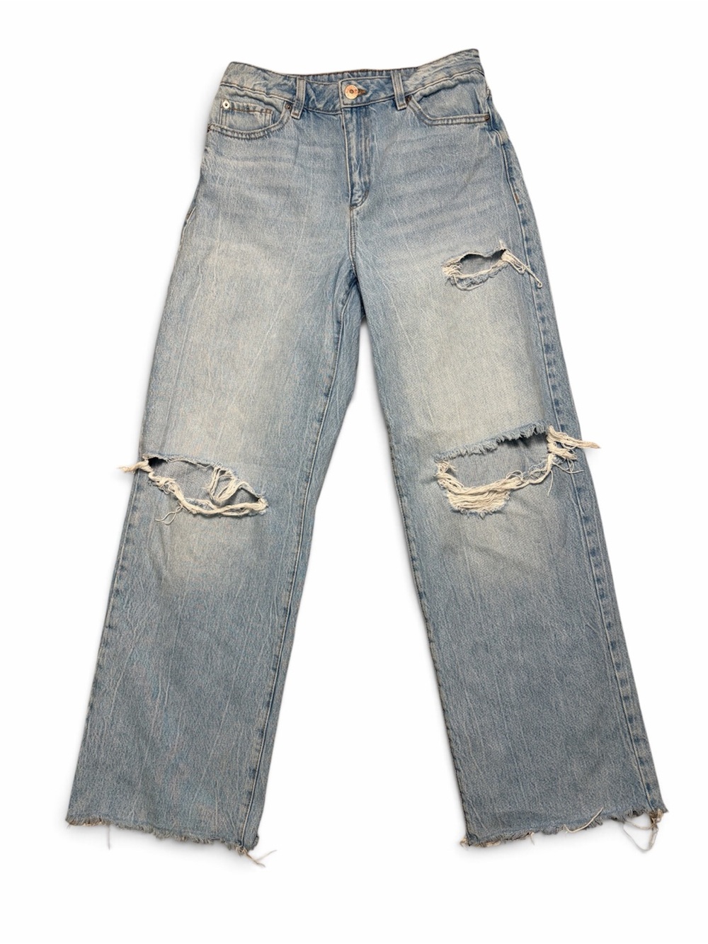 Garage Denim Distressed Wide Leg Jeans Size 7/28 Light Wash Raw Hem 100067345